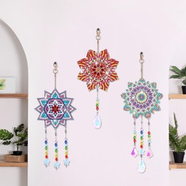 Jasfyee Diamond Art, 5D Diamond Painting Wind Chimes Art Kits,Wind Chime With Double Sided Rhinestone Hanging Ornament Diamond Art DIY Kits,Crystal Wind Chimes For Home Garden Decor(3Pcs)