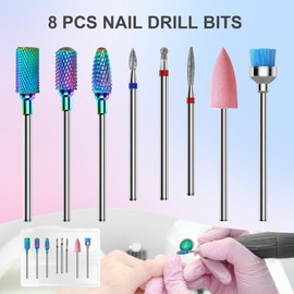 Cnynail 3/32'' Nail Drill Bits Set – 8pcs Tungsten Carbide & Diamond Bits for Acrylic, Gel & Cuticle Removal – Professional Electric Nail File Kit for Manicure, Pedicure – Home & Salon Use