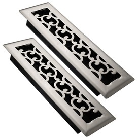 SANYCASA 2x10 Inches Air Floor Vents Register Ease Adjust Air Flow Savannah Design-Heavy Duty Walkable Steel Decorative Vent Covers for Home Floor - Satin Nickel Floor Vent Covers - 2 Pack