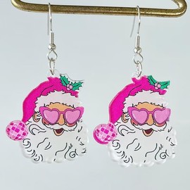 twinkle eye Hot Pink Christmas Earrings Santa Earrings Leaf Earrings Vintage Fun Christmas Jewelry For Women