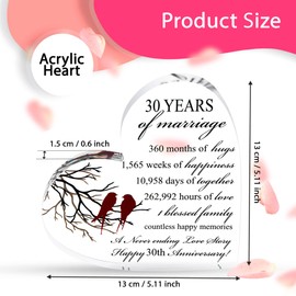 VELENTI 30th Anniversary Present for Him and Her - Pearl Wedding Anniversary Keepsake for Couple - Unique Acrylic Heart-Shaped Keepsake for - Cute Wedding Presents for Men, Women