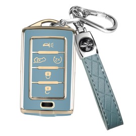 MILD EAST for Jeep Key Fob Cover with Keychain, Car Key Case Shell Protection 5 Buttons, Fit for Jeep | Grand Cherokee | Wagoneer | Grand Cherokee L | 2021 2022 2023 | Sort TPU Accessories, Blue