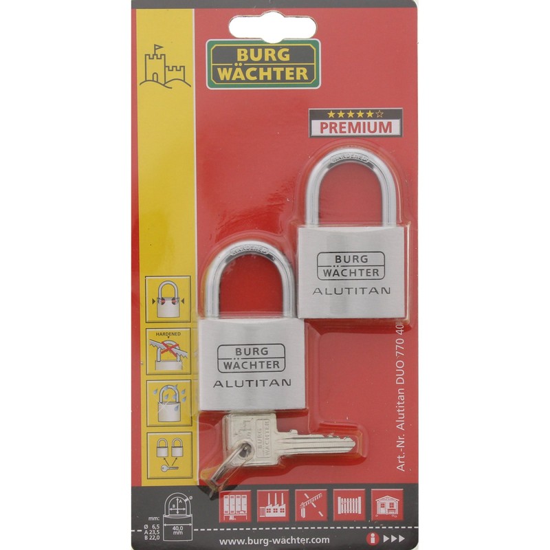 Burg-Wächter, Set of 2, 6,5 mm Shackle Padlock 4 Keys