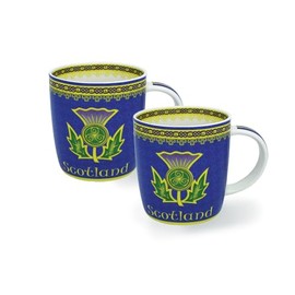 Royal Tara Bone China Thistle Mug Scottish Ceramic Hand Painted Scotland's Symbol Irish Tea Tea Bag Holder Kitchenware for Hot or Cold Drinks 11Oz, Blue (2 Mugs)