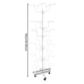 Cbhfmljd 6-Tier Hat Rack Stand, Hat Display Stand Rotating Retail Hat Rack with 4 Wheels 30 Hooks Free Standing Hat Hanger Hat Stand for Homes, Stores, Clothing Stores, Gift Stores (White)