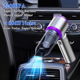 Jgeuyer Handheld Car Vacuum Portable Cordless, 22000PA Mini Vacuum Cleaner & Air Duster, 5-in-1 High Power Suction Hand Held Vacuum Rechargeable Brushless Motor Vacuums for Car Home Office Pet, Purple