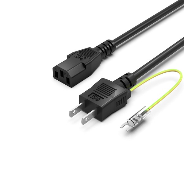 PSE Standard Product / Ground Wire Included, Superer Power Cord for PC Monitors, Replacement for Monitors such as ASUS, NEC, iiyama, PC, Display, AC Power Cable, 3-Pin Socket (Female) to 2-Pin Plug (Male) Charging Cable Length: Approx. 4.8 ft (1.2 m)