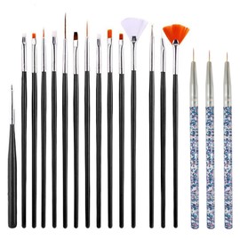 luoshaPUCY 18pcs Nail Art Brushes Set, 15pcs Nail Brushes 3pcs Nail Art Pens Acrylic Nail Brush Painting Drawing Line Tool for DIY and Nail Art Design