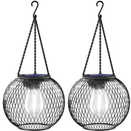 UBright Solar Lantern Outdoor Waterproof Metal Solar Lights Outdoor Hanging Solar Lights for Outside Outdoor Lights Solar Powered Solar Lanterns Decorative for Garden Yard Patio 2 Pack,Cool White