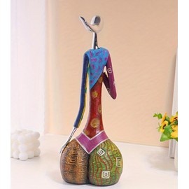 Affordable Art Decor NEW 14" Abstract Woman. Colorful Clothing. Resin Sculpture Figurine 14hx5wx4d