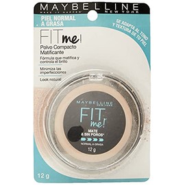 Maybelline Base de Maquillaje en Polvo Fit Me Matte & Poreless, nude 128, 12 gr, matifica y controla brillo por 16h, minimiza la apariencia de poros, 