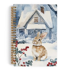 QLMX Christmas Winter Rabbit Spiral Notebook, Bunny Notebook Gifts for Bunny Lovers, Bunny Journal Notebook, Christmas Rabbit Office Supplies Gifts for Girls Kids, 5.5X8.3 Inch