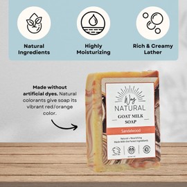 Sandalwood Soap Bar - Goat Milk Soap for Men & Women - Natural, Handmade w/Real Milk - Dry Skin, Hands/Body - Premium, Gentle, No Dyes - (1, Large, 5oz)