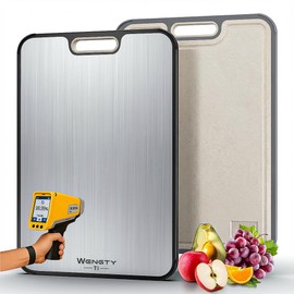 Titanium Cutting Boards for Kitchen, 2-in-1 Double Sided Food-Grade Pure Titanium&Wheat Straw PP, Non-Toxic, Non-Slip, Dishwasher Safe, Ideal for Meat, Vegetables, Fruit(Ti Silvery White, 16"L x 11"W)