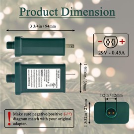 Power Supply Class 2 Transformer TS-13W29V 29V 0.45A 13W Raintight IP44 US Plug Connector 1/2in 12mm Adapter for LED String Seasonal-Use Light, Holiday Lighting, Christmas X-Mas Tree (Right Positive)