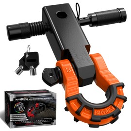 AUTMATCH Shackle Hitch Receiver 2" with 3/4" Mega D Ring Shackle and 5/8" Trailer Hitch Lock Pin, 68,000 Lbs Break Strength Heavy Duty Receiver Towing Kit for Off-Road Vehicle Recovery, Orange & Black