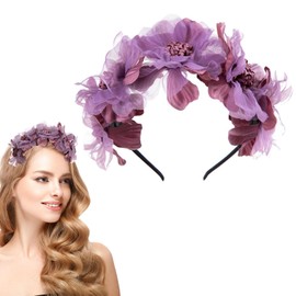 Purple Flower Headbands for Women, Wedding Floral Bridesmaid Bride Tiara Headband Girls Purple Hair Accessories