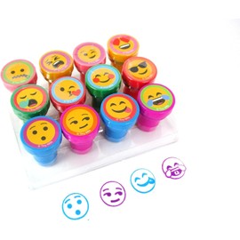 TINYMILLS Emoji Birthday Party Favor Set - 12 Emoji Pencils, Stampers, Sticker Sheets, Notepads