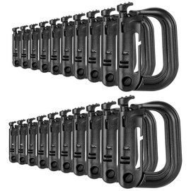 Tactical D-Ring Grimlock Carabiners for Molle Gear, Strong and Lightweight, Fast Latch System for Military Vest or Patrol Ready Bags, Black, 20 Pack