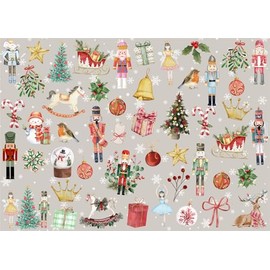 Second Ave Pack of 8 Christmas Tree Nutcracker Festive Design Grey 50 x 70cm XL Presents Wrapping Paper Sheets Xmas