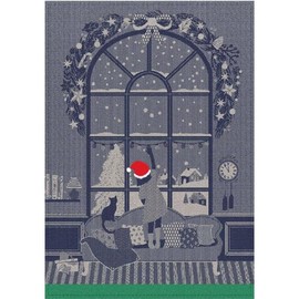 Moutet Torchon Limited Edition Christmas Joy with Red and White Embroidered Hat, Kitchen Towel, Tea Towel, High Quality Cotton Woven in France