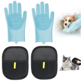 DGMI Double Sided Grooming Glove, Reusable Pet Hair Remover, Massage Deshedding Brush, Versatile Static Removal Gloves for Pet Hair on Clothes, Sofas, Carpets (3 Pieces)