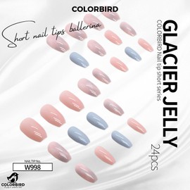 COLORBIRD Nail Tips, Short, 24 Pieces, Pink, Gray, Nail Tips, Short, Cute, Ballerina (W998)