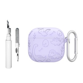 Casevita Cute Case Compatible with AirPods 4 Active Noise Cancelling with Keychain Cartoon Anime Dinosaur Soft Protective Case with Cleaning Kit