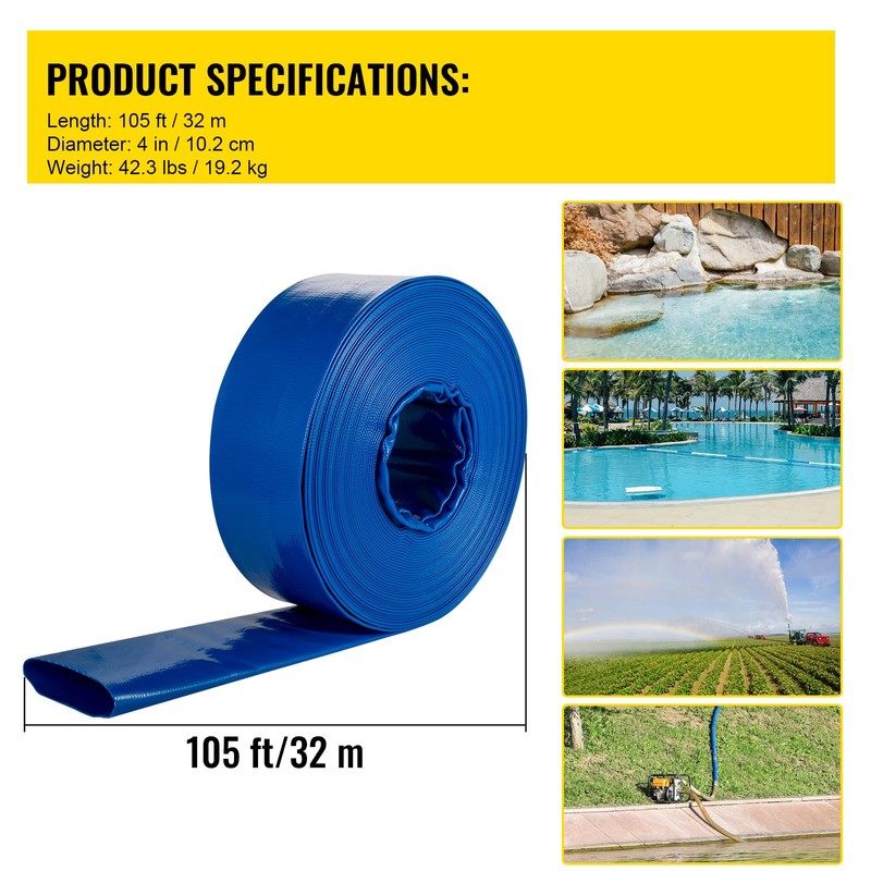 Happybuy 4" x 105' Discharge Hose, PVC Lay Flat Heavy