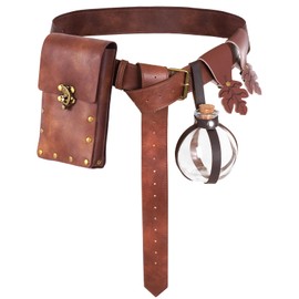 YKYUASD Medieval Leather Belt Pouch Viking Waist Bags Leaf Skirt Hikes Potion Bottles Renaissance Costume Accessories (Brown-01)