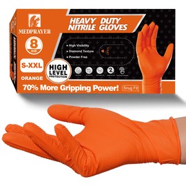 MEDPRAYER Industrial Orange Nitrile Gloves – Disposable Rubber Gloves 8 Mil – Raised Diamond Texture, Latex & Powder Free - Size Small, Pack of 1000