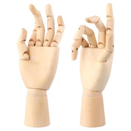 QWORK Wood Artist Drawing Manikin Articulated Hand Model Set – Set of 2 (Left & Right) 10-Inch Durable Hardwood Hands with Flexible Fingers for Drawing, Sketching, and Sculpting