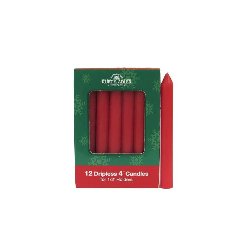 Kurt Adler 4-Inch Red Dripless Candles, 12-Piece Set