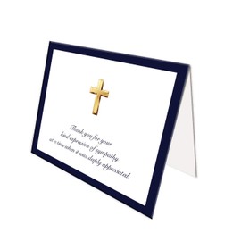 Impressions Religious 50 Cross Sympathy Acknowledgement Cards, Navy border, Cross Funeral Thank you notes, Folded, Includes Envelopes