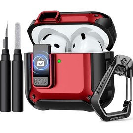 AirPods 4 Case, Full Drop Protection with Secure Lock Design, Shockproof Case for Men Women, Black - Color: Red