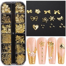3D Nail Charms - Metal Rivets, Ribbons, Rose Flowers, Rhinestones, Gold & Silver Beads
