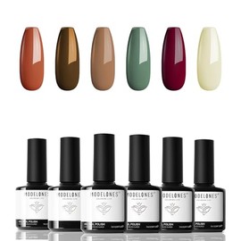 modelones- Juego de 6 colores de esmaltes de uñas en gel rojo, blanco brillante, burdeos, rosa oscuro, champán y plata                                