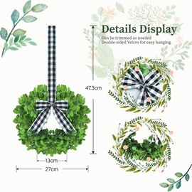 Basic Holiday Indoor Window Christmas Outdoor Wreath with Black and White Buffalo Plaid Bow Year Round for Front Door, Farmhouse,WallIndoor Used Decorations (Set of 2)