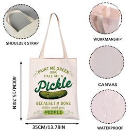 VAMSII Funny Pickle Tote Bag Pickle Food Gift Pickled Food Enthusiasts Gift Pickle Canning Gift (PAINT ME GREEN tote)