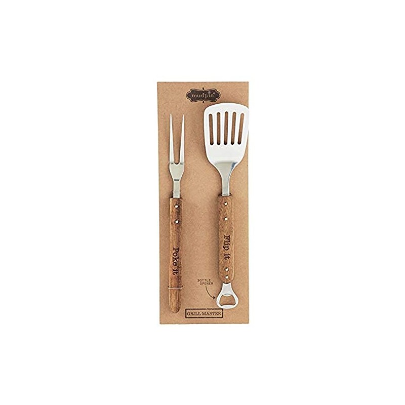 Mud Pie Grill Master Utensil Set, 14", Brown