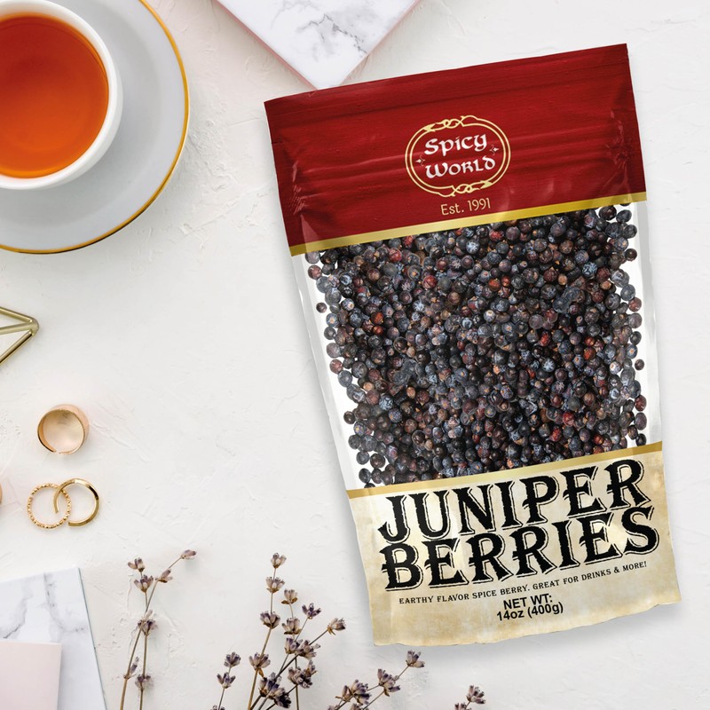 Spicy World Juniper Berries Whole 14 Ounce Bag- Pure -