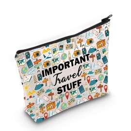 VAMSII Travel Lover Gift Important Travel Stuff Makeup Bag Adventure Lover Cosmetic Bag World-Wide Traveler Gift (Important Travel Stuff M C)