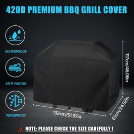 Zueyen Barbecue Cover Weatherproof 420D, Oxford Fabric Gas Grill Cover, Universal Protective Cover, Tarpaulin UV & Tear-Resistant BBQ Cover (132 x 66 x 109 cm)