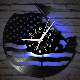 TIMEGLOW USA Flag Wall Clock, 12 Inch 7 Colors Luminous Marine Corps War Memorial Wall Clock, Silent Non Ticking Modern Decorative Vinyl Record Night Light Wall Lamp Clock for Veteran Soldier Gift