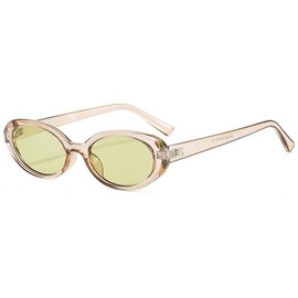 Laurinny Retro Oval Sunglasses for Women Fashion 90s Cute Small Sun Glasses Skinny Vintage Tinted Sunnies, Yellow Lenses & Clear Champage Frame
