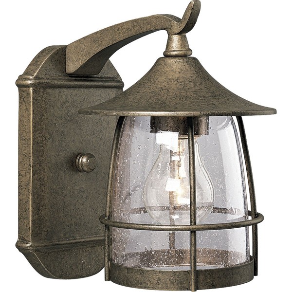 Progress Lighting P5763-86 1-Light Wall Lantern with Wire Frames and Clear Seeded Glass, Burnished Chestnut