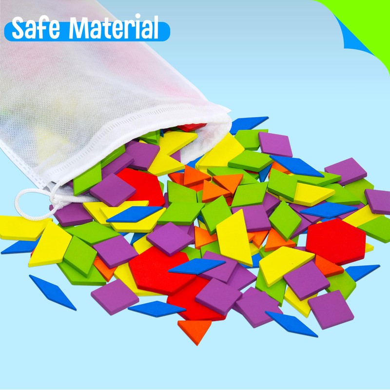 155 PCS Wooden Pattern Blocks Set, 24 Double-Sided Design Cards(48