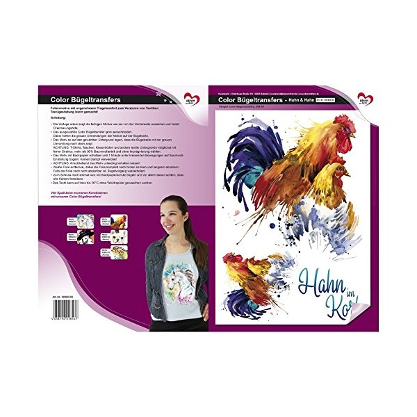 Colour Iron-On Transfer, DIN A4, Chicken & Rooster, Textiles such