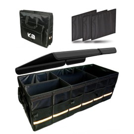 KaleaBoutique Extra Large Heavy Duty Car Trunk Storage Organizer, SUV Trunk Cargo Storage With Lids, 3-in-1 Collapsible Storage Water Resistant Trunk Cuddy