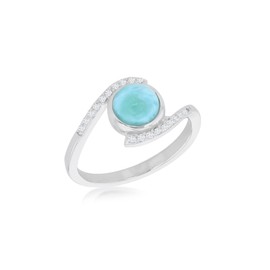 Tuscany Silver Sterling Silver Rhodium Plated CZ Larimar Ring 15mm x 9.5mm, Rhodium Plated